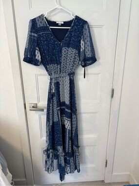 Calvin Klein Navy Blue and White Printed Maxi Dress